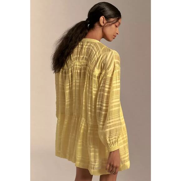 NWT By Anthropologie Long-Sleeve Zip-Front Oversize Mini Dress Sz L Yellow ND470 - Picture 4 of 10